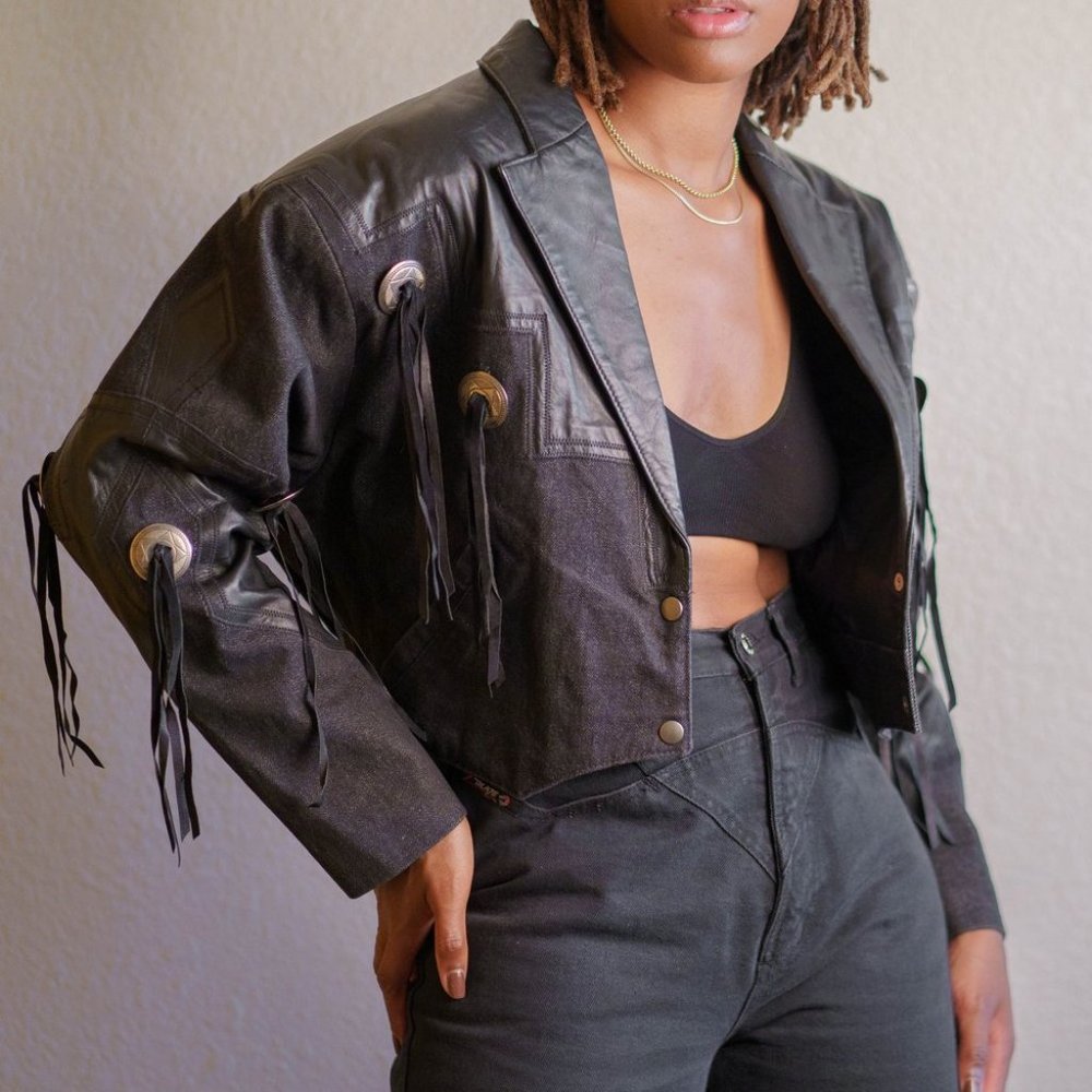Vintage Leather & Denim Jean Jacket